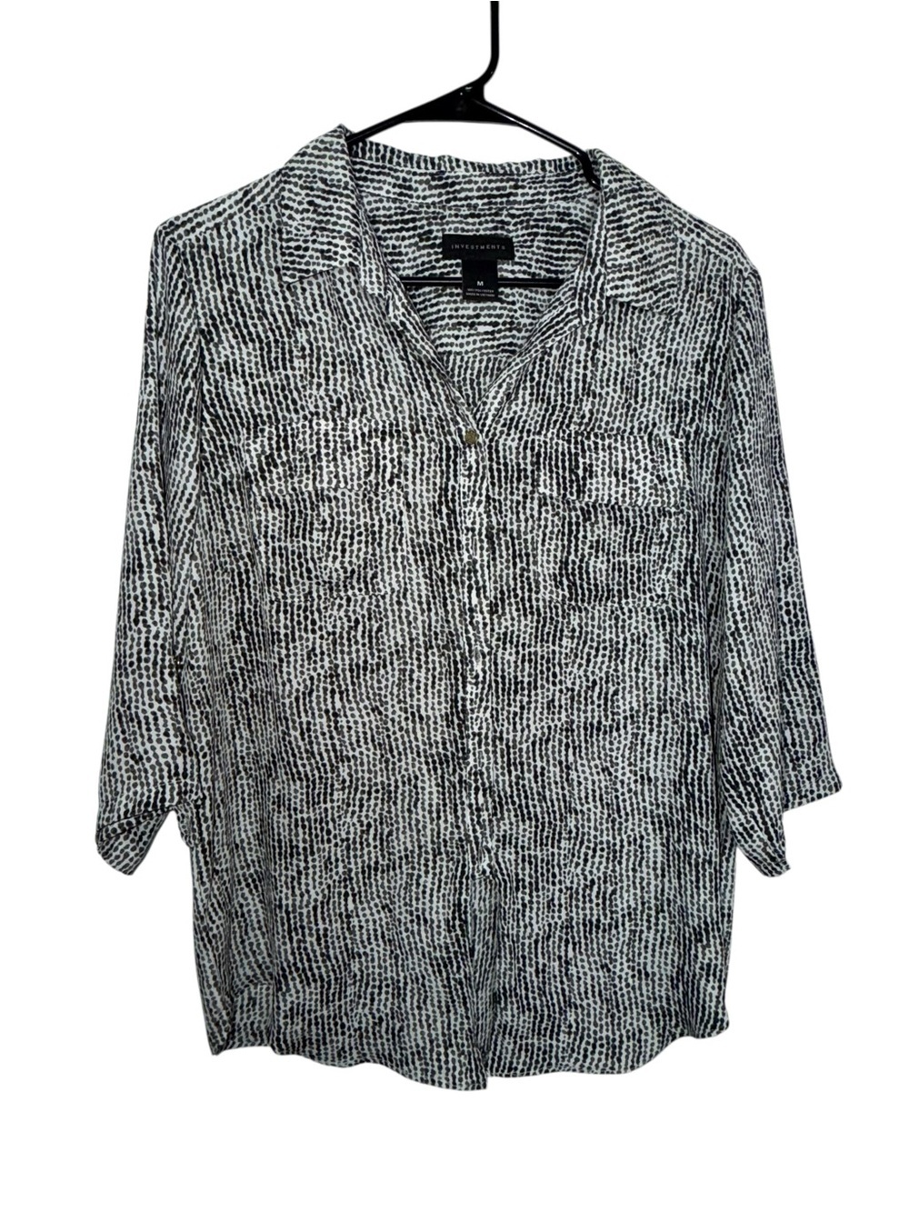 Investments Black and White Dotted Stripe Button-Up Shirt